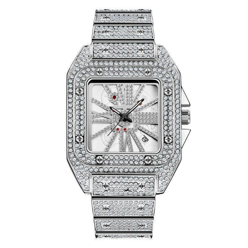 Mode Elegant Alloy Quartz Watch Diamond Cool Herrklocka Fyrkantig Urtavla Kvartsklocka