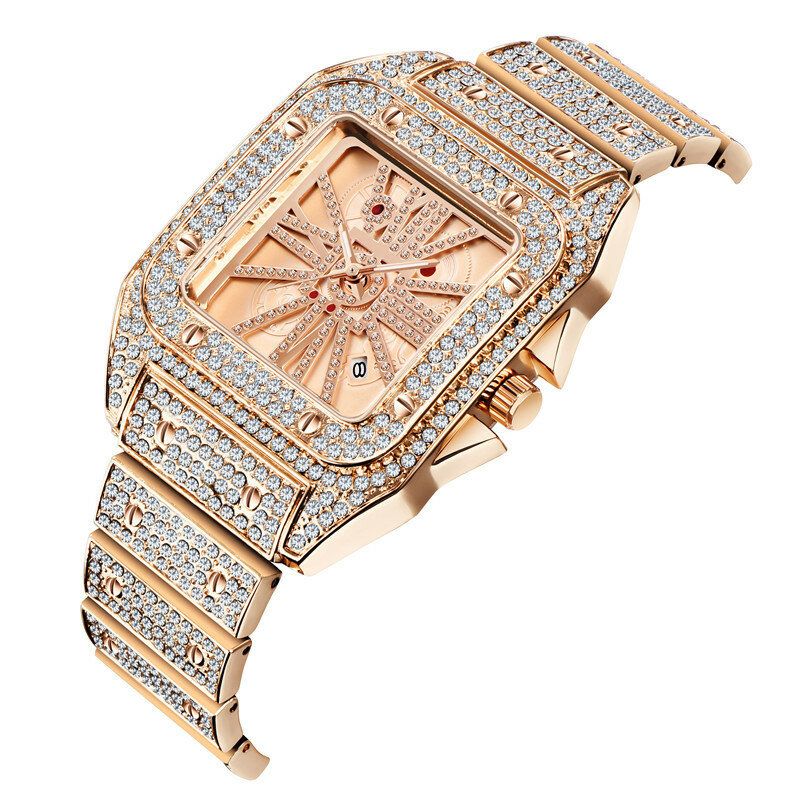 Mode Elegant Alloy Quartz Watch Diamond Cool Herrklocka Fyrkantig Urtavla Kvartsklocka