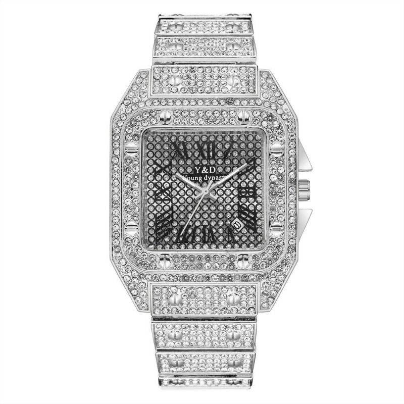 Mode Elegant Causal Big Dial Steel Band Diamond Herr Quartz Watch