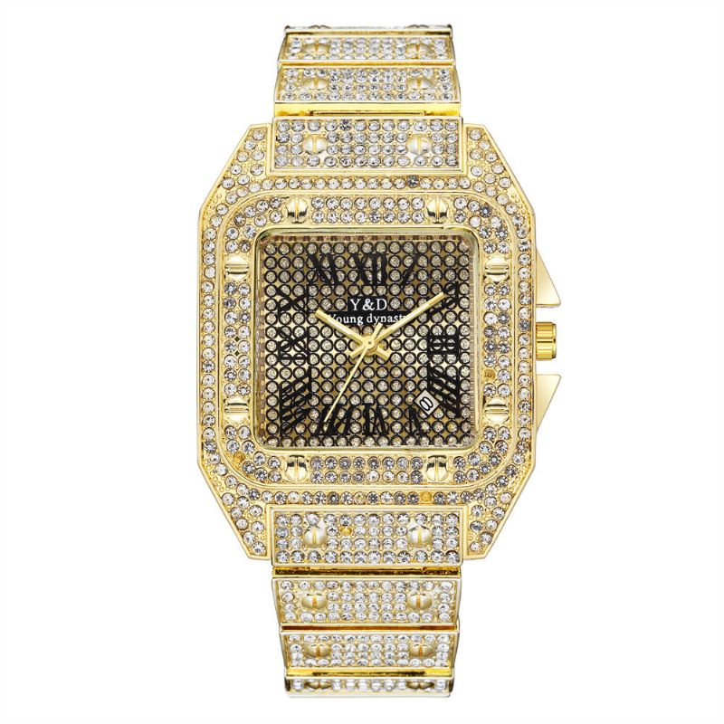 Mode Elegant Causal Big Dial Steel Band Diamond Herr Quartz Watch