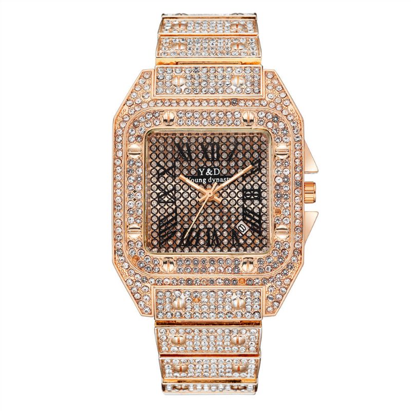 Mode Elegant Causal Big Dial Steel Band Diamond Herr Quartz Watch