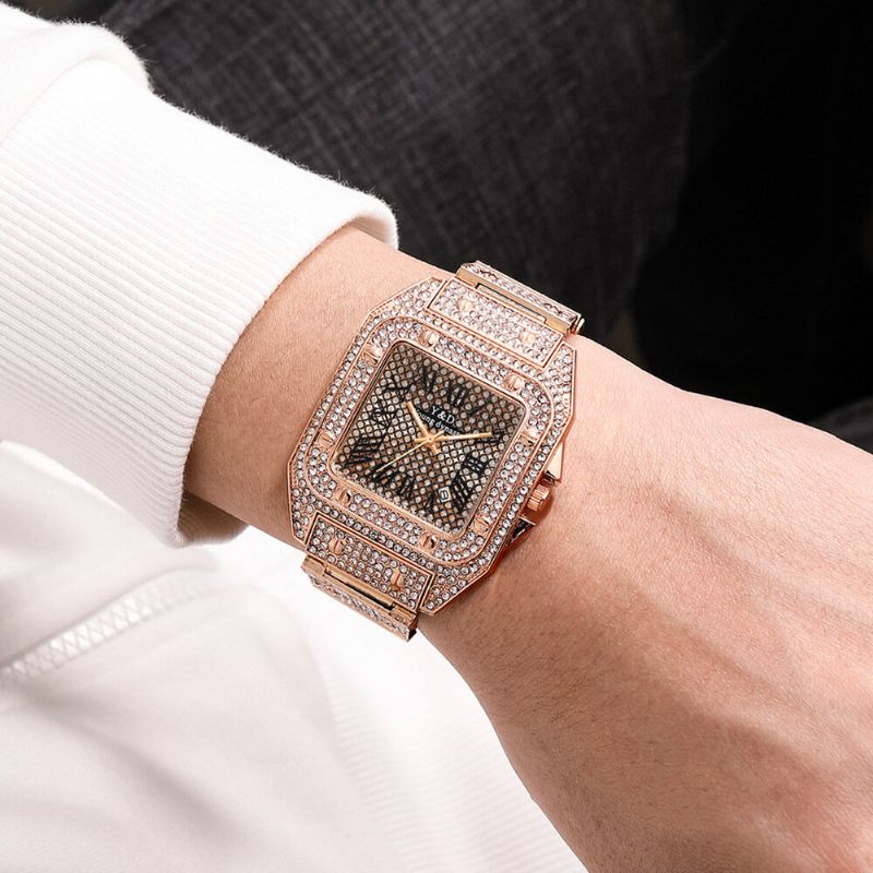 Mode Elegant Causal Big Dial Steel Band Diamond Herr Quartz Watch