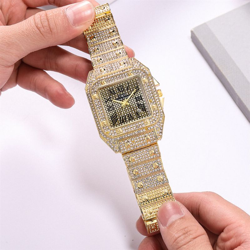 Mode Elegant Causal Big Dial Steel Band Diamond Herr Quartz Watch