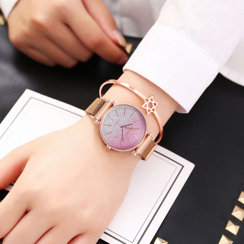 Mode Elegant Gradient Färg Roman Number Dial Magnetic Spänne Dam Armbandsur Quartz Watch