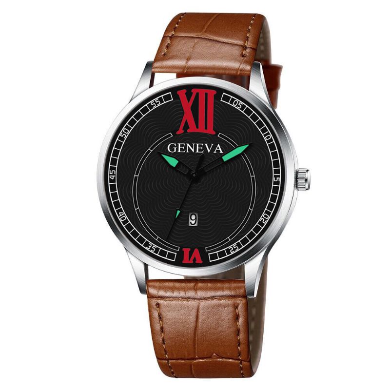 Mode Elegant Legering Business Casual Sportbälte Pu Läderband Män Quartz Watch