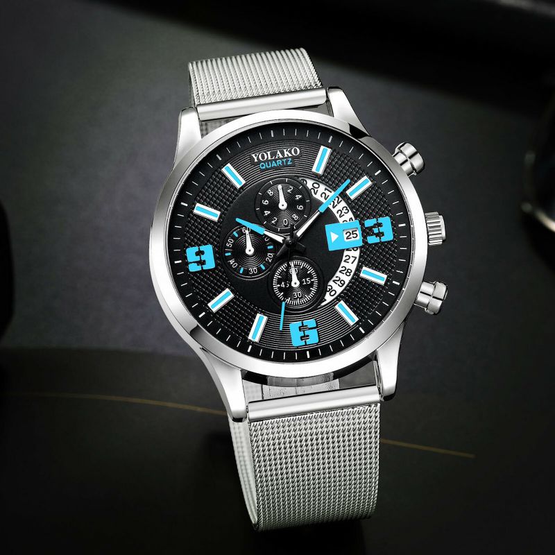 Mode Elegant Legering Herr Business Watch Dekorerad Pointer Calendar Quartz Watch