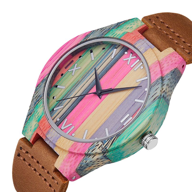 Mode Färgglad Fodral Urtavla Läderrem Creative Style Casual Herrklocka Quartz Watch