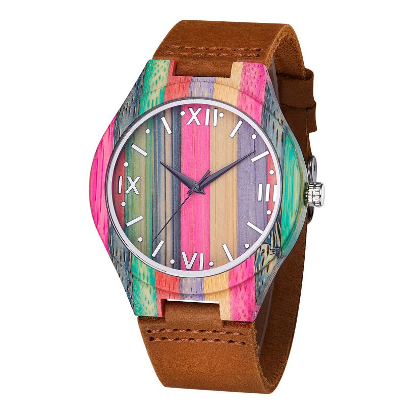 Mode Färgglad Fodral Urtavla Läderrem Creative Style Casual Herrklocka Quartz Watch