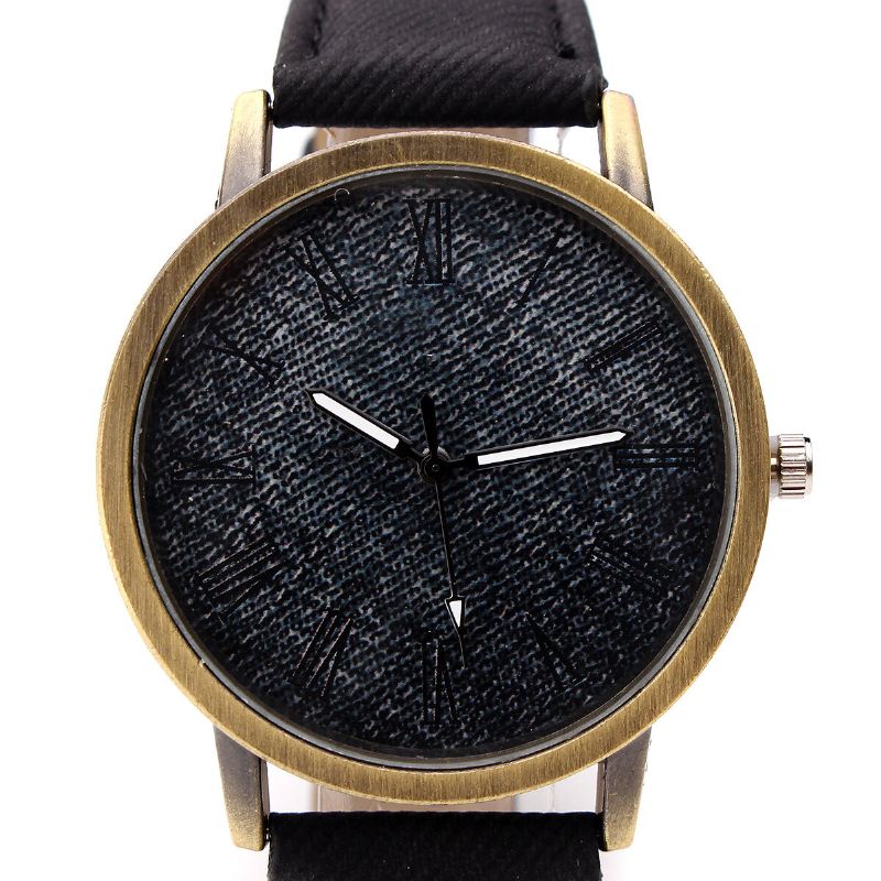 Mode Färgglad Rem Denim Pu-rem Casual Urtavla Män Damklocka Quartz Watch