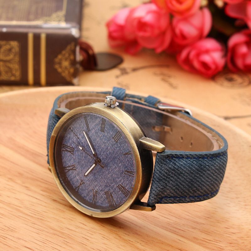 Mode Färgglad Rem Denim Pu-rem Casual Urtavla Män Damklocka Quartz Watch