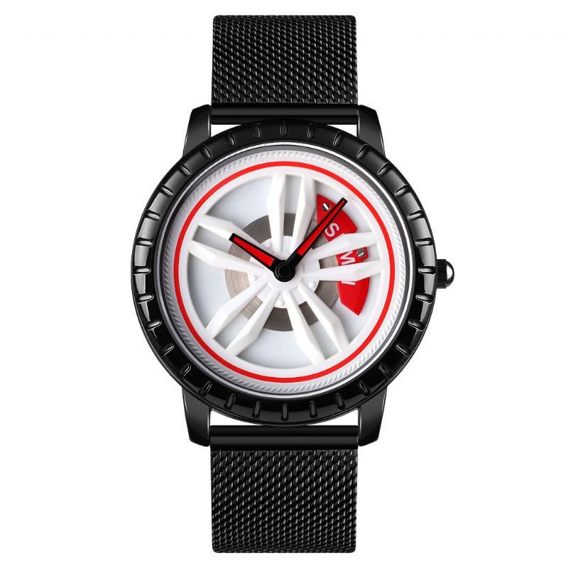 Mode Herrklocka Creative Hollow Design Wheel Dial Rostfritt Stålband Quartz Watch