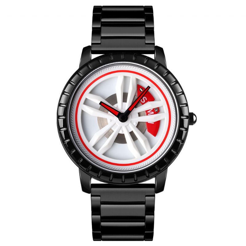 Mode Herrklocka Creative Hollow Design Wheel Dial Rostfritt Stålband Quartz Watch