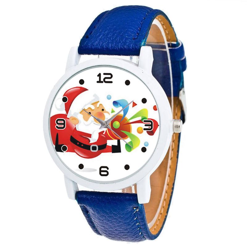 Mode Jul Jultomten Blåser Suona Mönster Söt Klocka Läderarmband Män Kvinnor Quartxz Watch