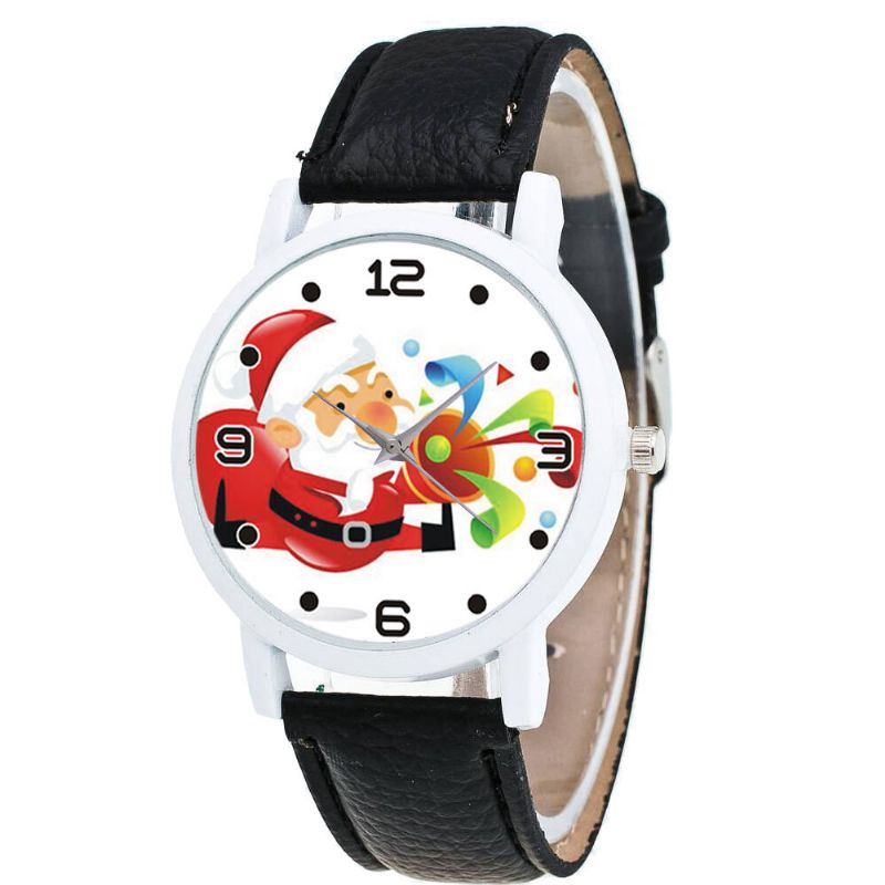 Mode Jul Jultomten Blåser Suona Mönster Söt Klocka Läderarmband Män Kvinnor Quartxz Watch