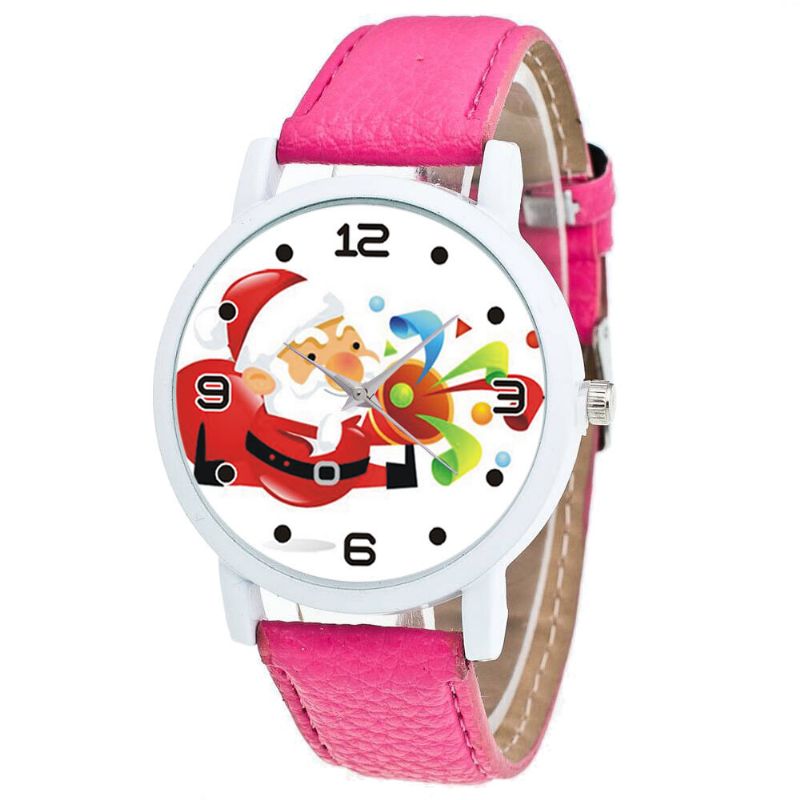 Mode Jul Jultomten Blåser Suona Mönster Söt Klocka Läderarmband Män Kvinnor Quartxz Watch