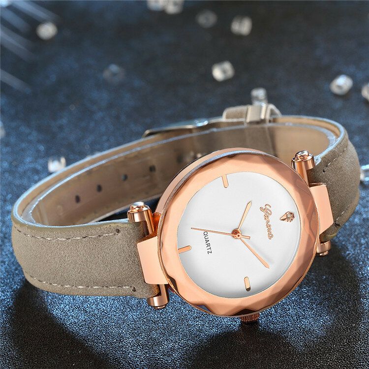 Mode Läderrem Enkel Urtavla Design Metallfodral Damklocka Damklänning Quarta Watch