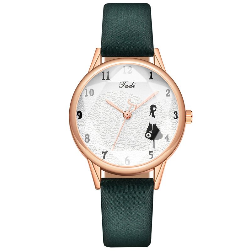 Mode Läderrem Little Girl Mönster Casual Style Damklocka Quartz Watch