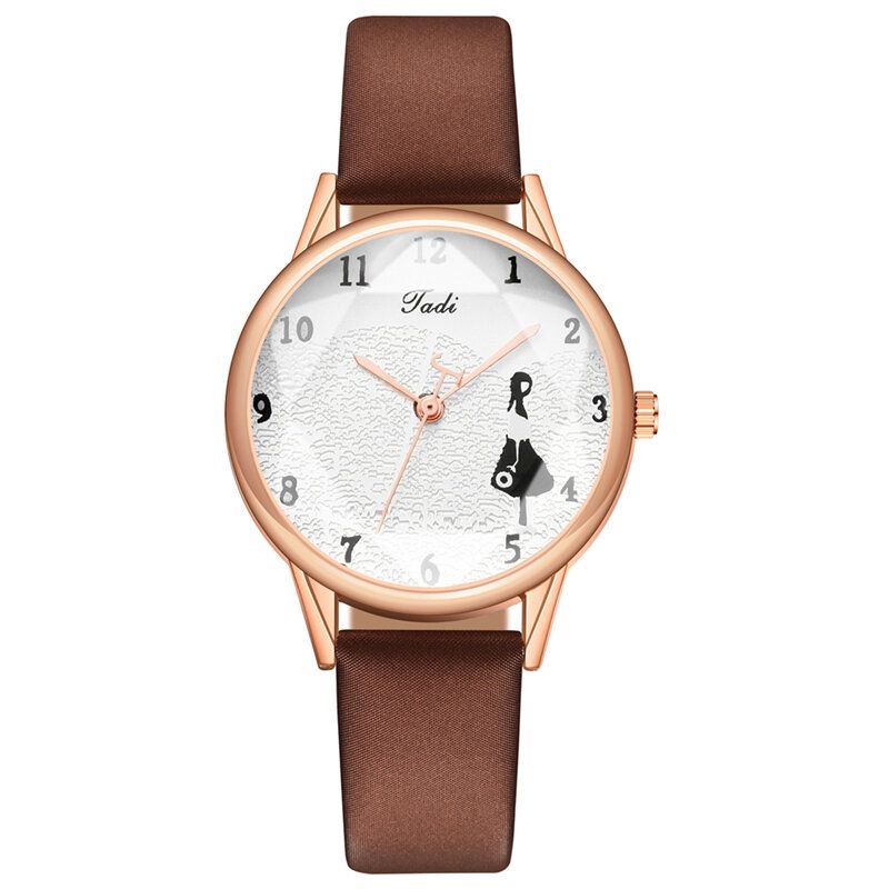 Mode Läderrem Little Girl Mönster Casual Style Damklocka Quartz Watch