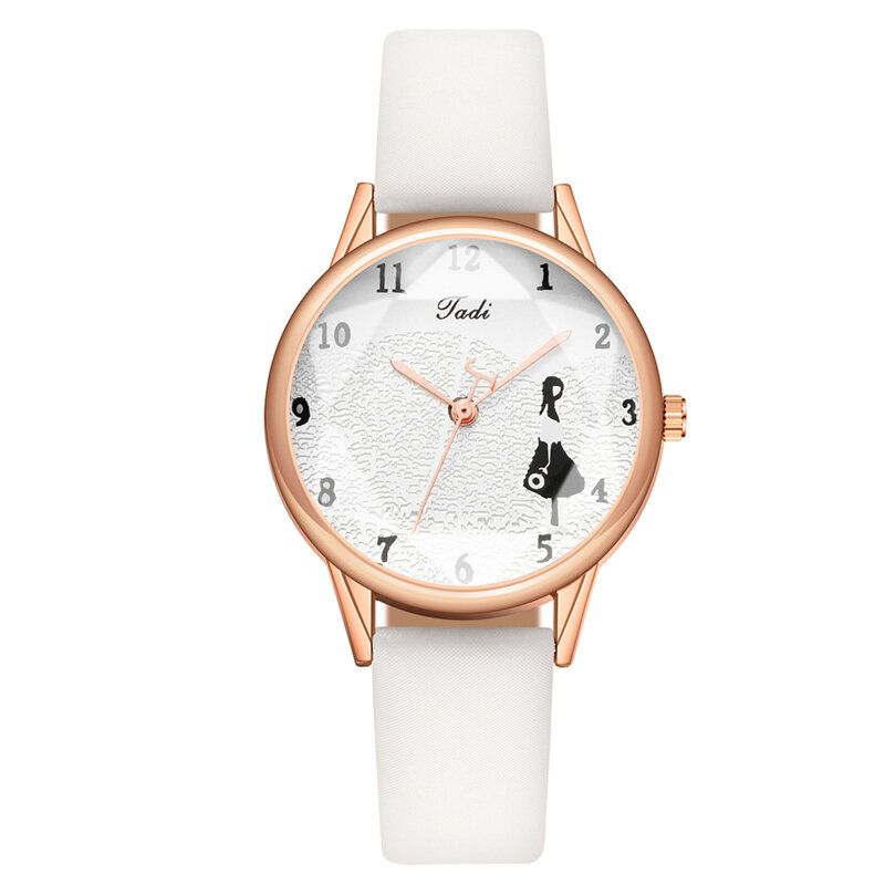 Mode Läderrem Little Girl Mönster Casual Style Damklocka Quartz Watch