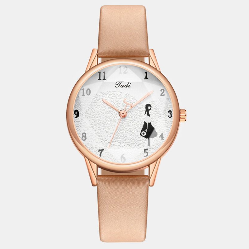 Mode Läderrem Little Girl Mönster Casual Style Damklocka Quartz Watch