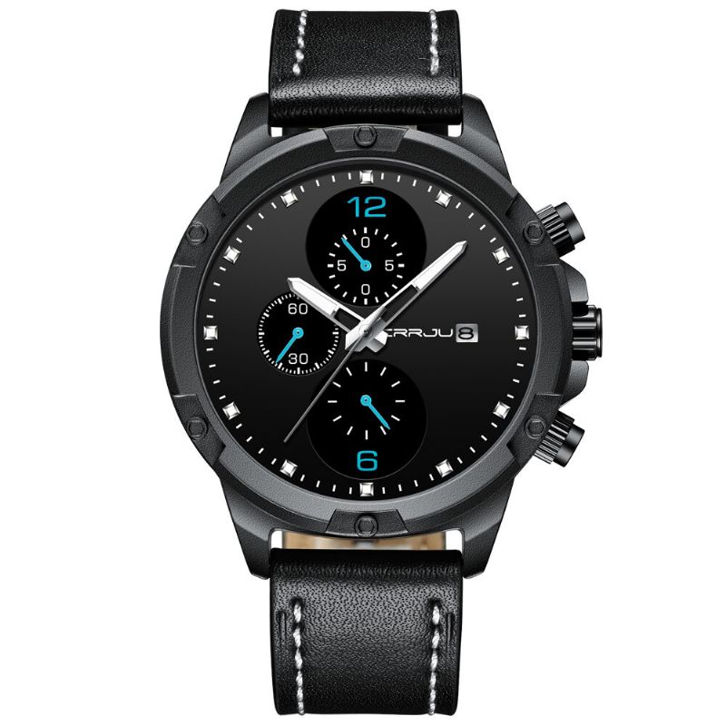 Mode Läderrem Lysande Display Herr Business Style Kalender Quartz Watch