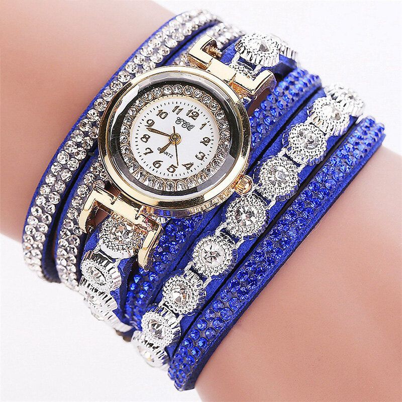 Mode Lyx Rhinestone Pu Läder Band Kvinnor Quartz Armband Watch