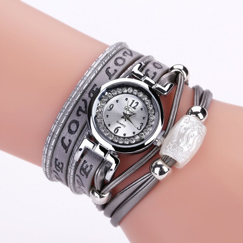 Mode Lyx Rhinestone Pu Läder Dam Quartz Watch Armband Watch