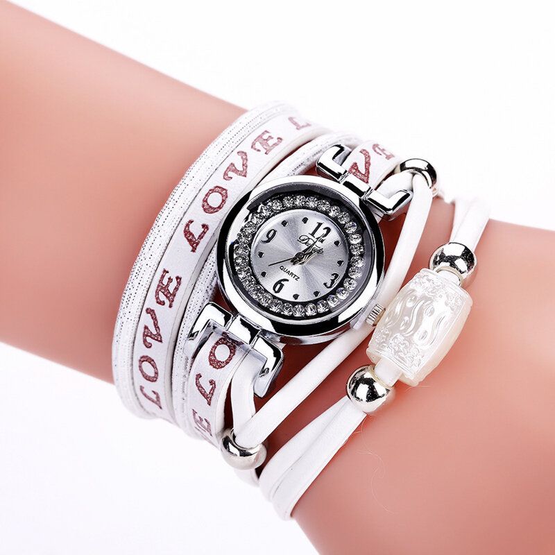 Mode Lyx Rhinestone Pu Läder Dam Quartz Watch Armband Watch