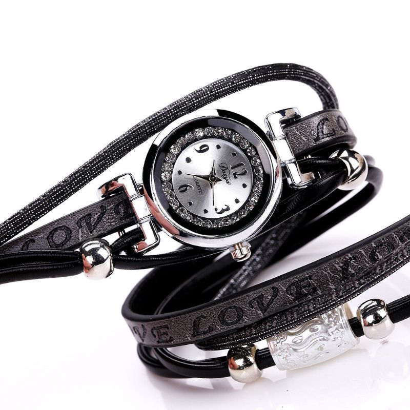 Mode Lyx Rhinestone Pu Läder Dam Quartz Watch Armband Watch