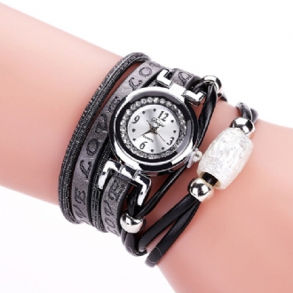 Mode Lyx Rhinestone Pu Läder Dam Quartz Watch Armband Watch