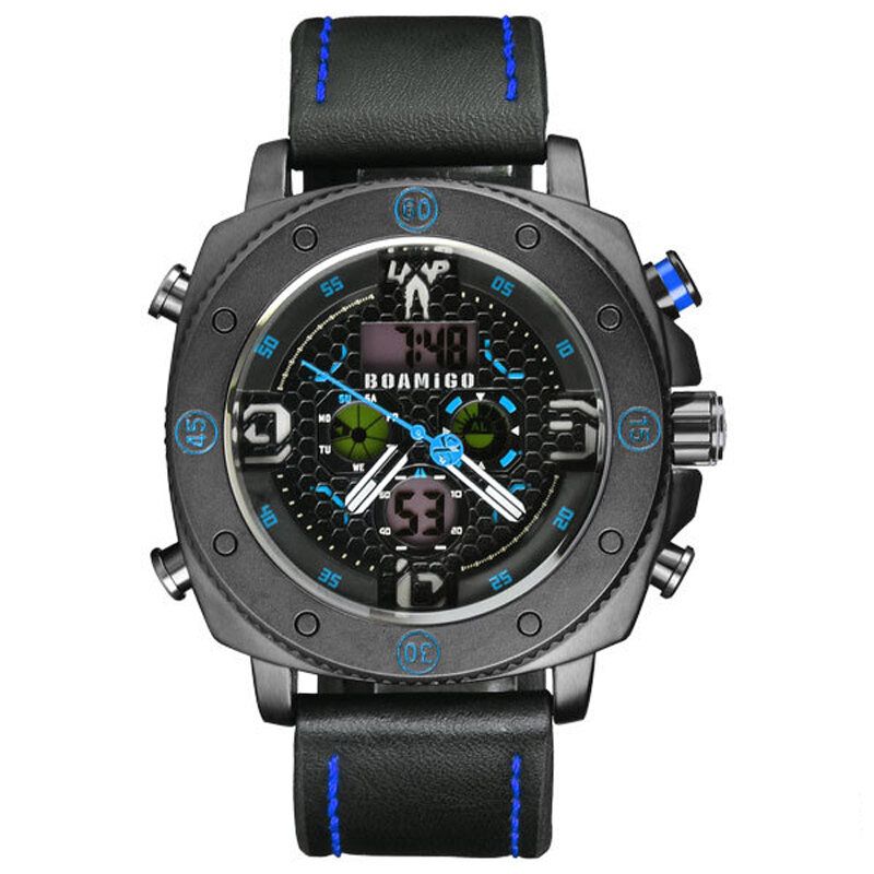 Mode Män Digital Watch Creative Dial Luminous Week Display Kronograf Led Dual Display Watch