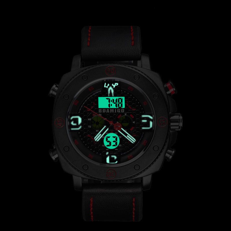 Mode Män Digital Watch Creative Dial Luminous Week Display Kronograf Led Dual Display Watch