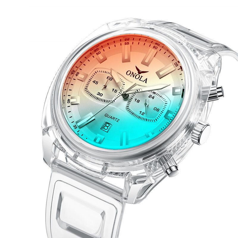 Mode Män Klocka Transparent Fodral Datum Display Chronograph Creative Trend Quartz Watch