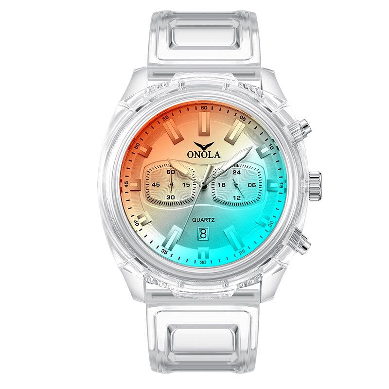 Mode Män Klocka Transparent Fodral Datum Display Chronograph Creative Trend Quartz Watch