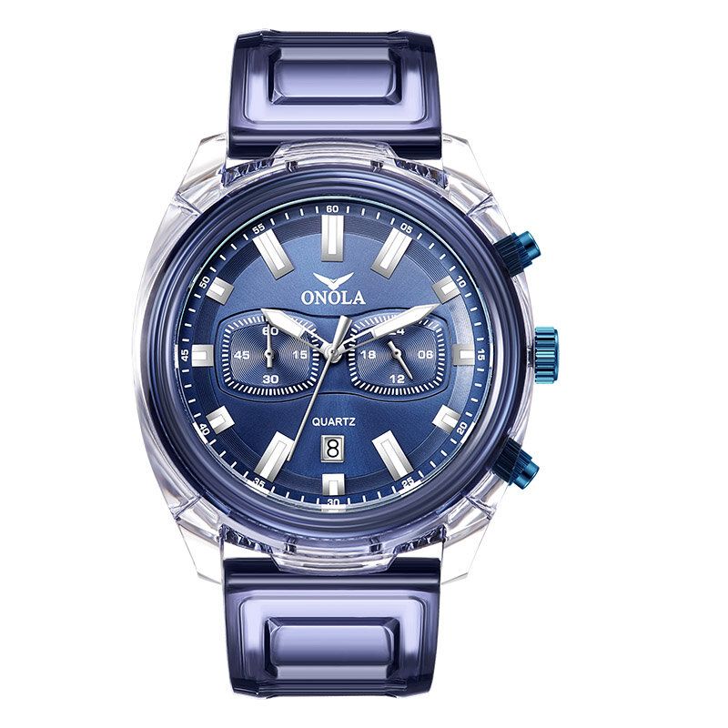 Mode Män Klocka Transparent Fodral Datum Display Chronograph Creative Trend Quartz Watch