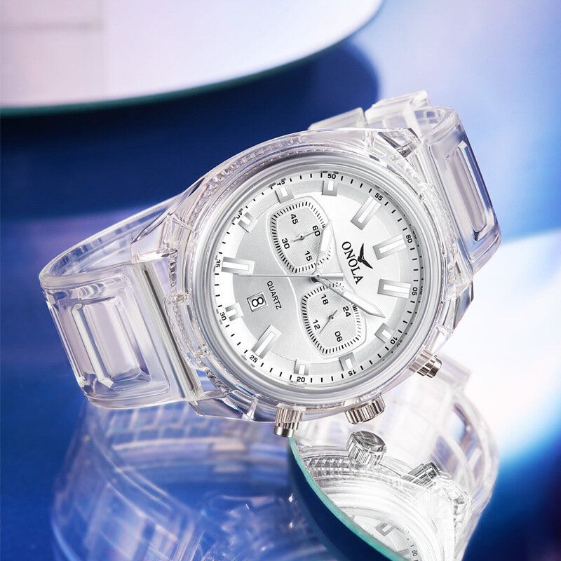 Mode Män Klocka Transparent Fodral Datum Display Chronograph Creative Trend Quartz Watch