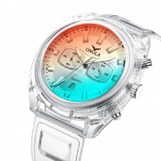 Mode Män Klocka Transparent Fodral Datum Display Chronograph Creative Trend Quartz Watch