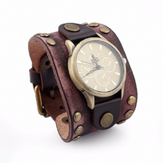 Mode Punk Vintage Äkta Läder Män Quartz Watch Armband Watch