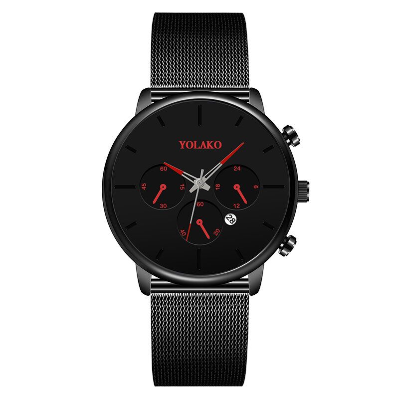 Mode Sport Solmålning Urtavla Kronograf Full Legering Fodral Herr Quartz Watch