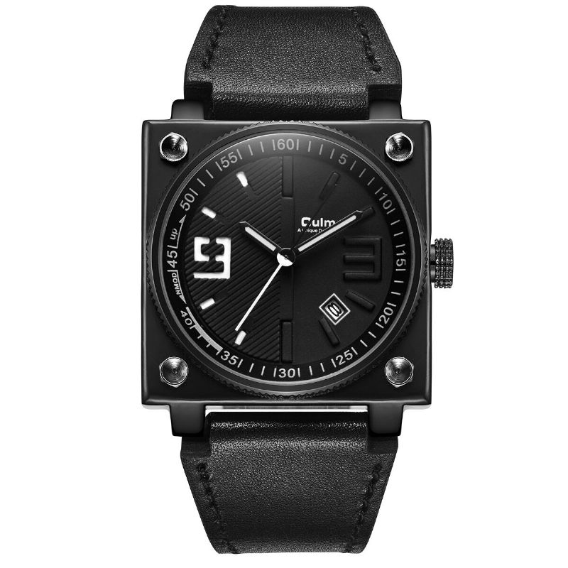 Mode Square Luminous Pointer Armband Av Äkta Läder 3atm Vattentät Herr Quartz Watch Armbandsur