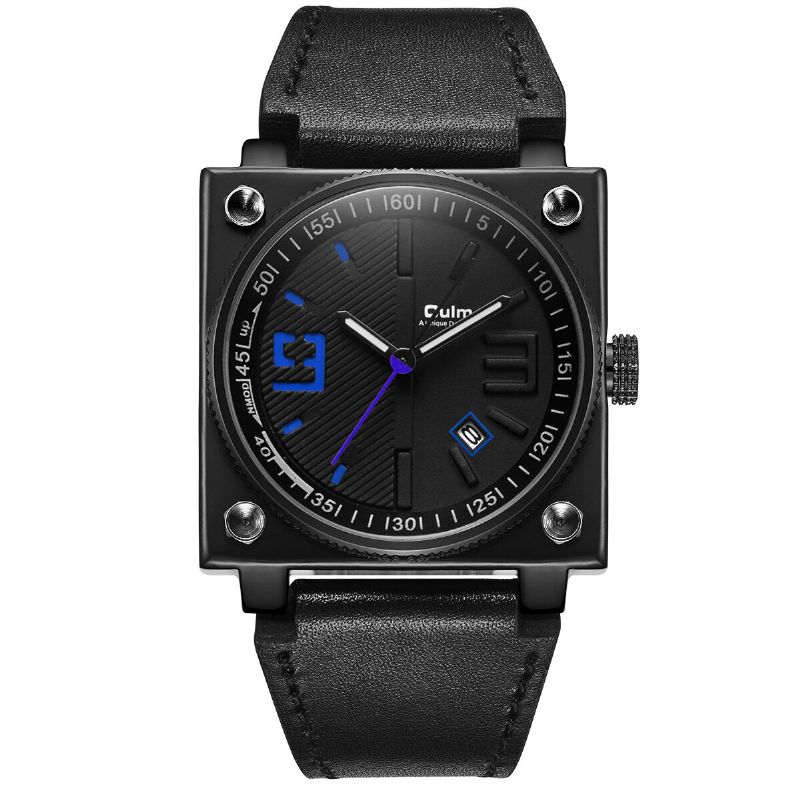 Mode Square Luminous Pointer Armband Av Äkta Läder 3atm Vattentät Herr Quartz Watch Armbandsur