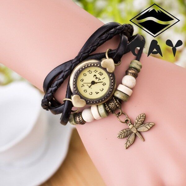 Mode Vintage Multi-layer Dragonfly Hänge Pärlarmband Quartz Watch Armbandsur