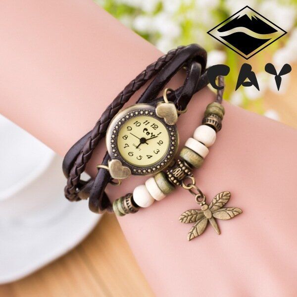 Mode Vintage Multi-layer Dragonfly Hänge Pärlarmband Quartz Watch Armbandsur