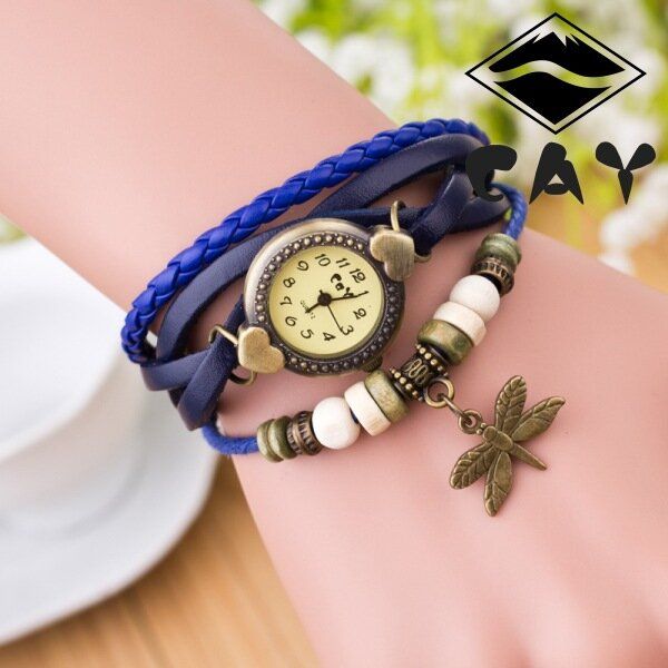 Mode Vintage Multi-layer Dragonfly Hänge Pärlarmband Quartz Watch Armbandsur