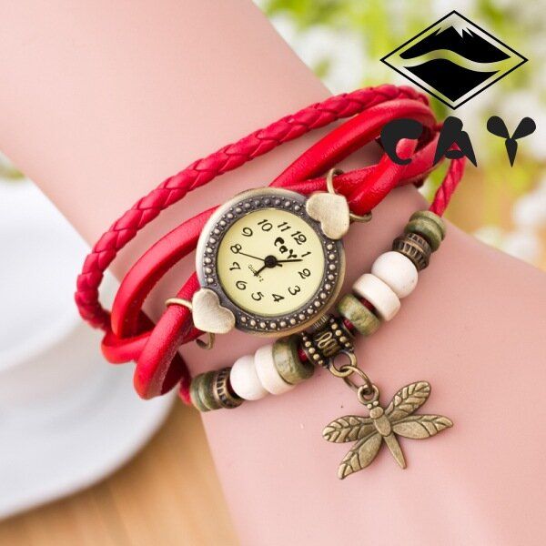 Mode Vintage Multi-layer Dragonfly Hänge Pärlarmband Quartz Watch Armbandsur