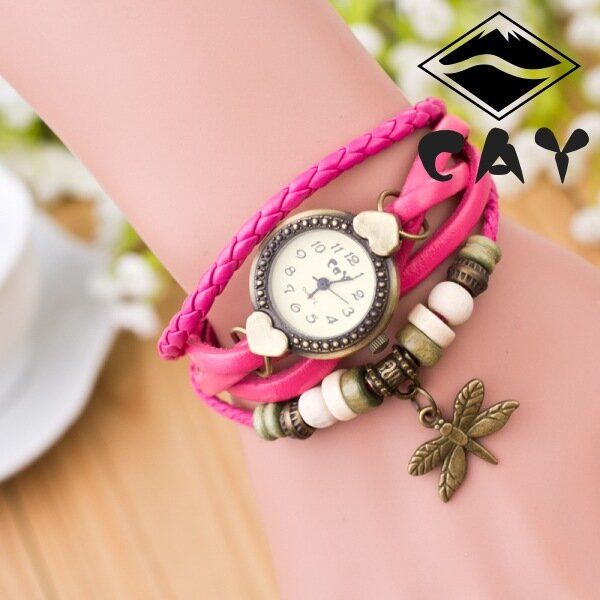 Mode Vintage Multi-layer Dragonfly Hänge Pärlarmband Quartz Watch Armbandsur