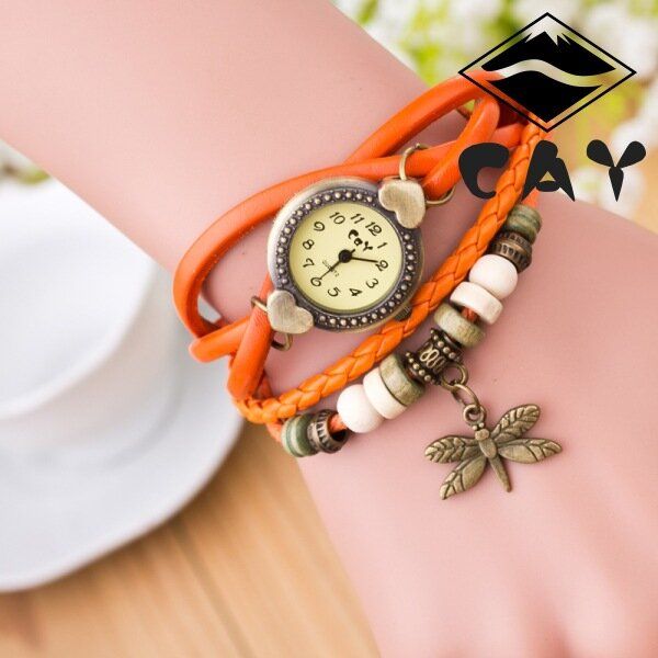 Mode Vintage Multi-layer Dragonfly Hänge Pärlarmband Quartz Watch Armbandsur