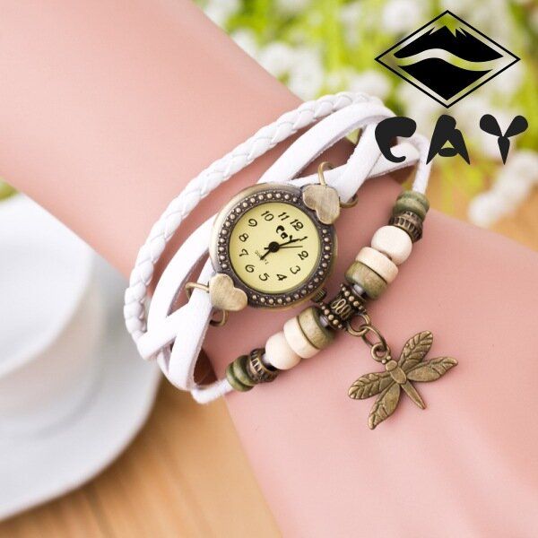 Mode Vintage Multi-layer Dragonfly Hänge Pärlarmband Quartz Watch Armbandsur