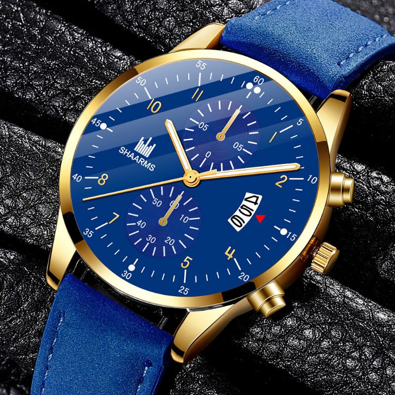 Modeaffärsdekorerad Pekare Med Kalenderurtavla Pu Läderband Män Quartz Watch Armband