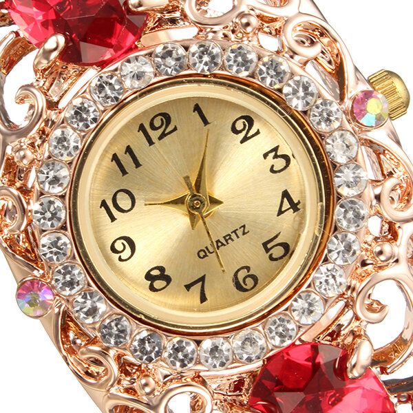 Retro Stil Damarmbandsklocka Flower Diamond Quartz Watch